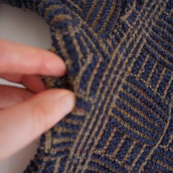 VTG '80S Navy Olive 3D Biggie Cosby Eclectic Grandpa Chunky Crewneck Sweater XL - Picture 11 of 11